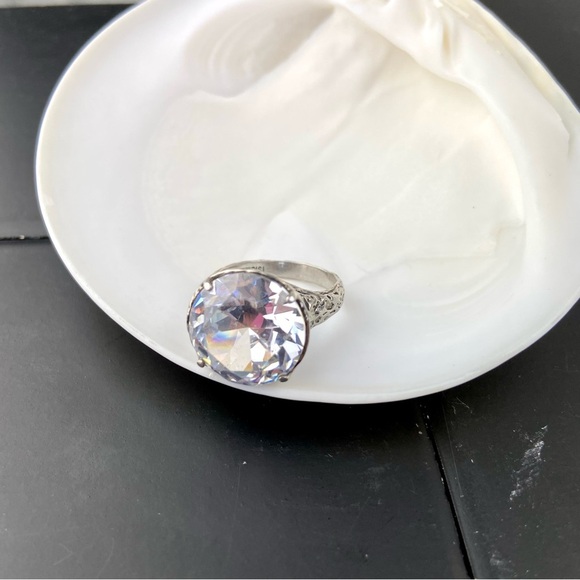 Huge Vintage Crystal Sterling Silver Israel Chunky Dinner Ring Size 8 - Picture 4 of 6